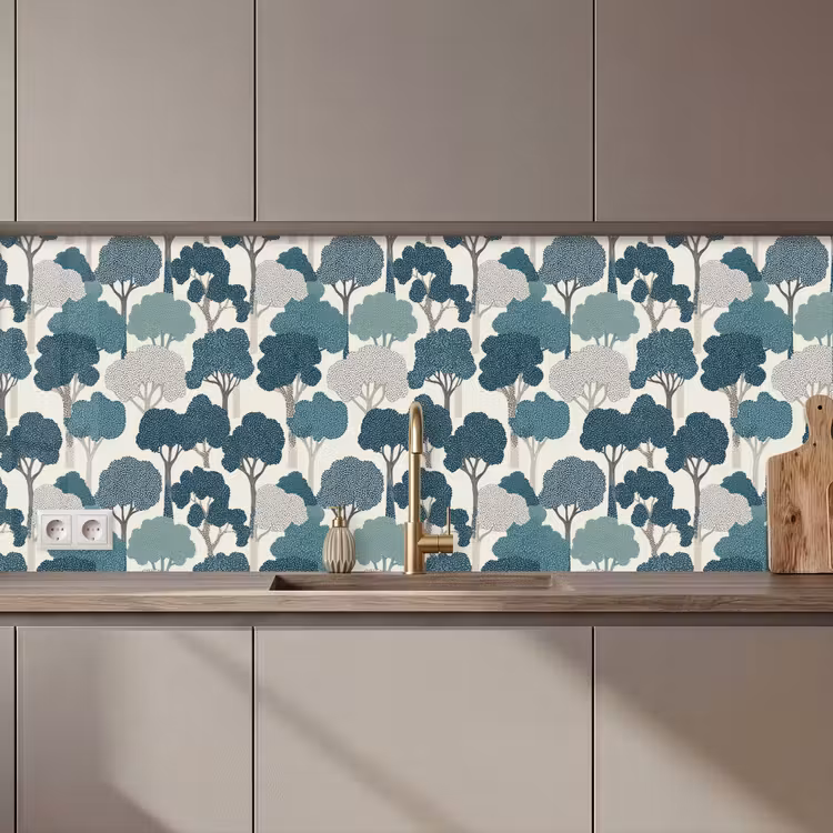 Keuken achterwand - Modern - Bomen - Bos - Patroon - Blauw — 1