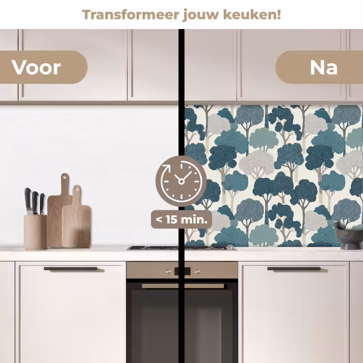 Keuken achterwand - Modern - Bomen - Bos - Patroon - Blauw — 2