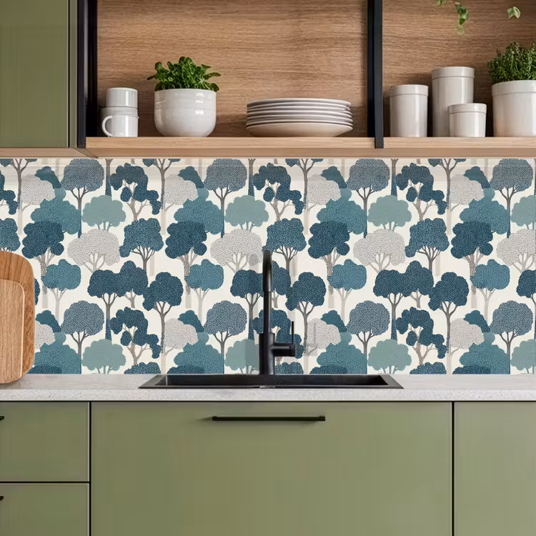 Keuken achterwand - Modern - Bomen - Bos - Patroon - Blauw — 5