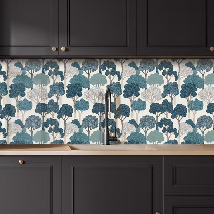 Keuken achterwand - Modern - Bomen - Bos - Patroon - Blauw — 6