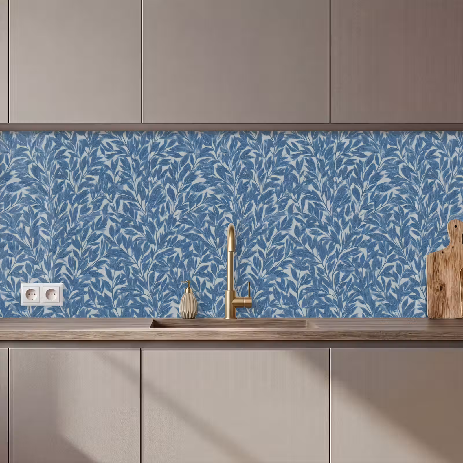 Keuken achterwand - Bladeren - Klassiek - Patroon - Donkerblauw - Vintage — 1