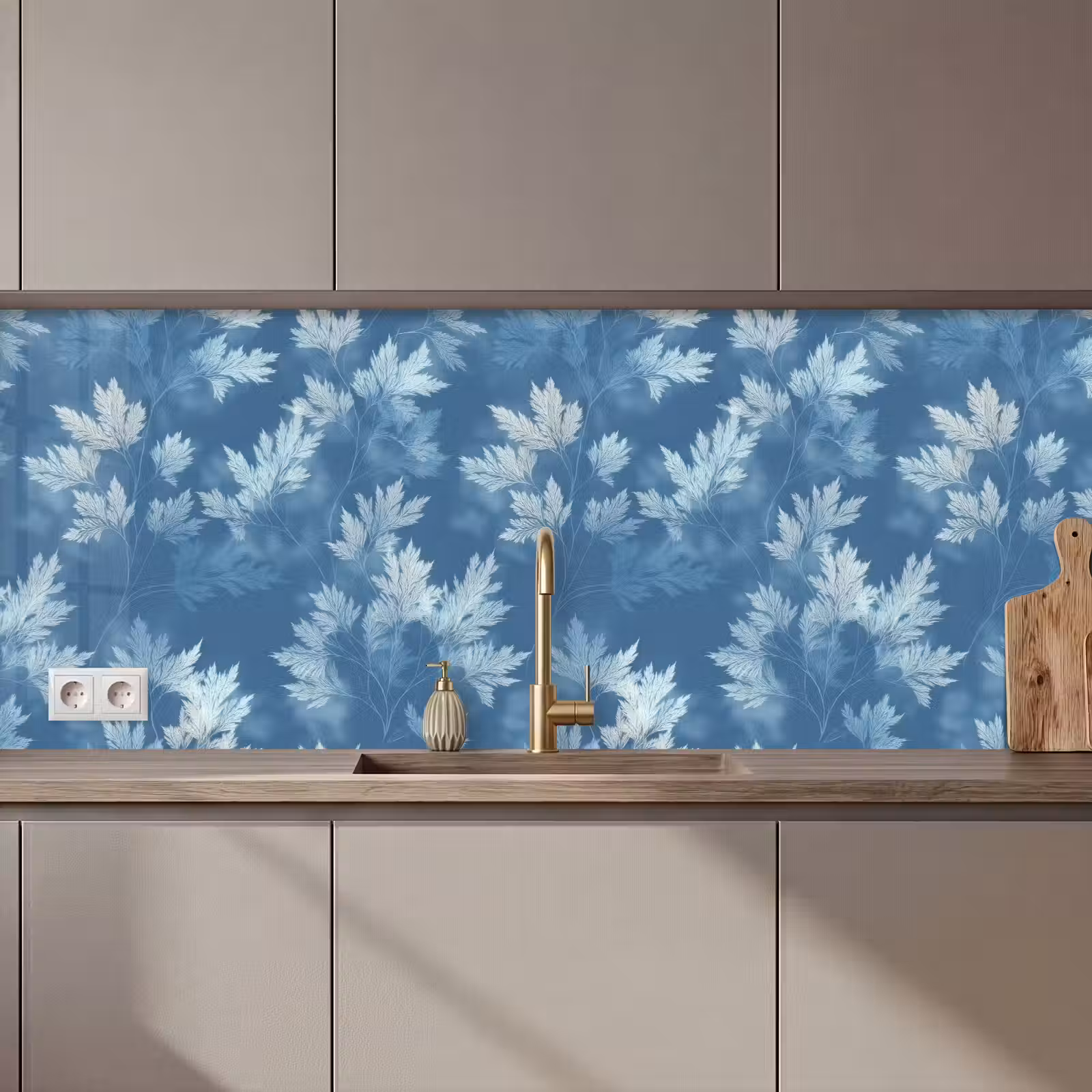 Keuken achterwand - Varen - Botanisch - Patroon - Grijsblauw — 1