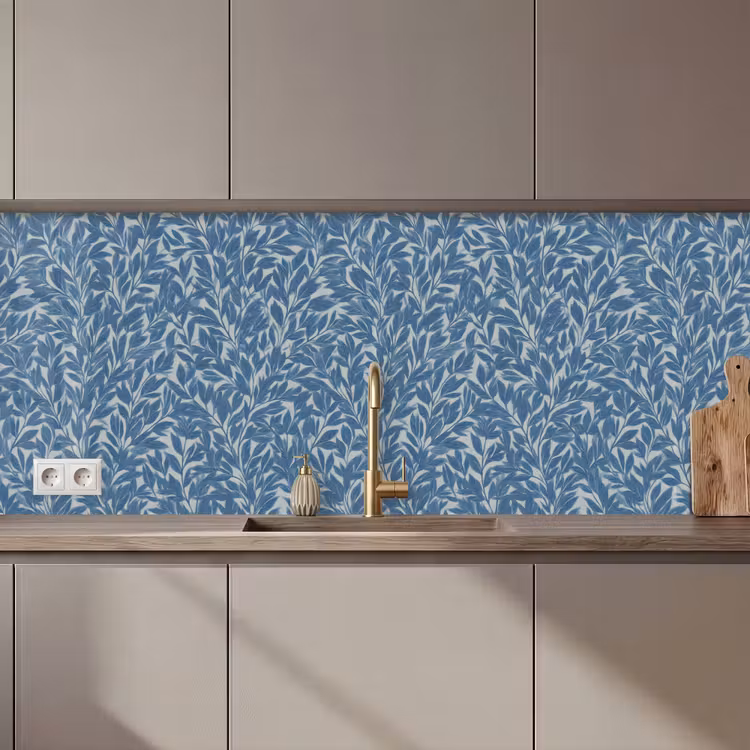 Keuken achterwand - Bladeren - Klassiek - Patroon - Donkerblauw - Vintage — 1