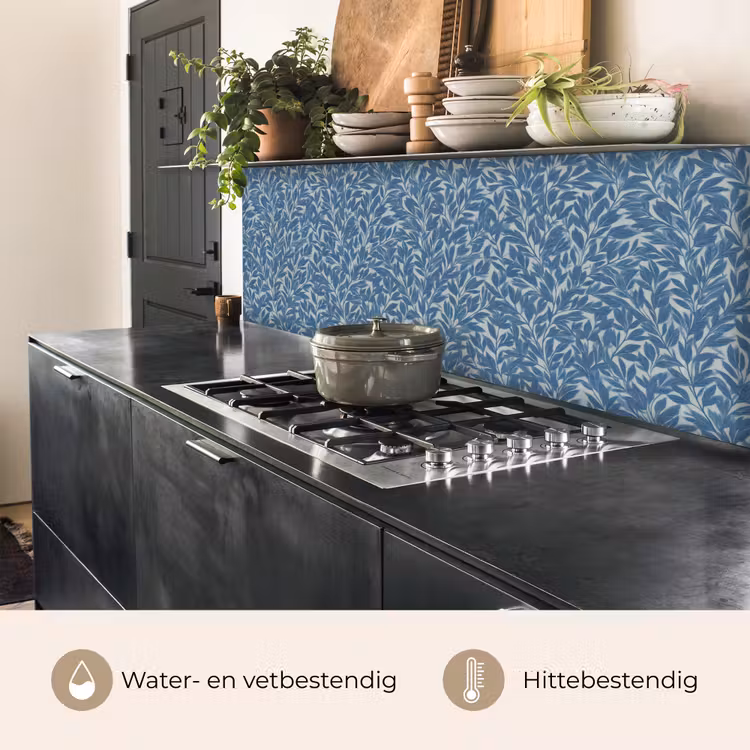 Keuken achterwand - Bladeren - Klassiek - Patroon - Donkerblauw - Vintage — 3