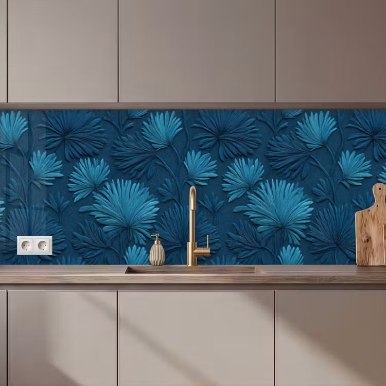 Keuken achterwand - Bladeren - Reliëf - Patroon - Oceaanblauw - Modern — 1