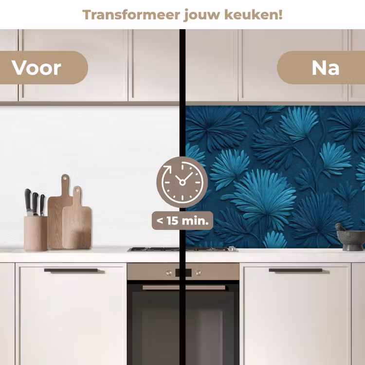 Keuken achterwand - Bladeren - Reliëf - Patroon - Oceaanblauw - Modern — 2