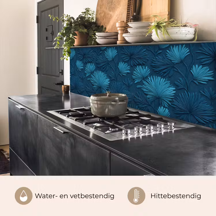Keuken achterwand - Bladeren - Reliëf - Patroon - Oceaanblauw - Modern — 3