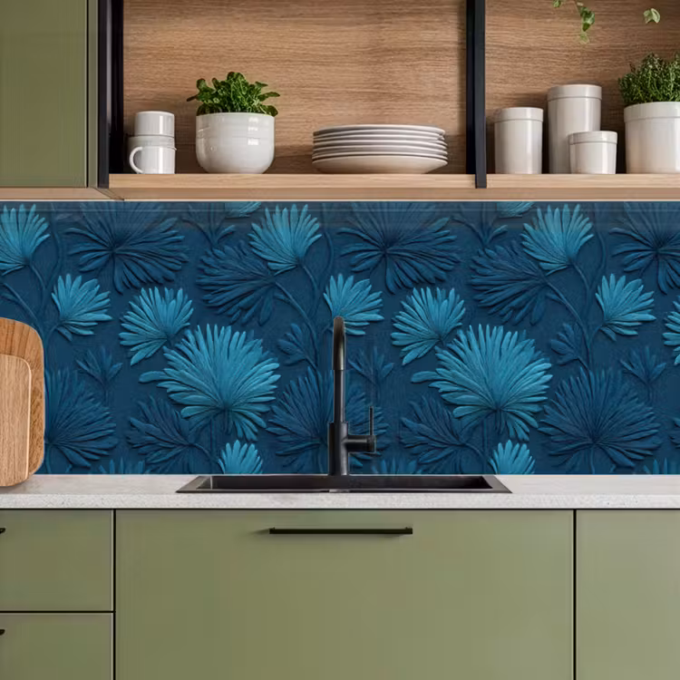 Keuken achterwand - Bladeren - Reliëf - Patroon - Oceaanblauw - Modern — 5