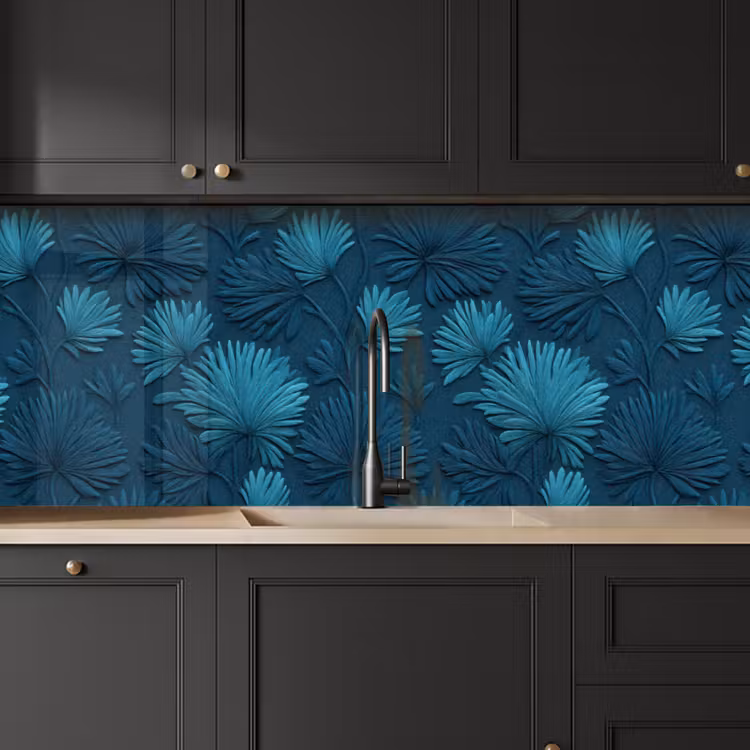 Keuken achterwand - Bladeren - Reliëf - Patroon - Oceaanblauw - Modern — 6