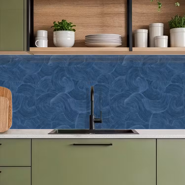 Keuken achterwand - Golven - Textuur - Patroon - Blauw — 5