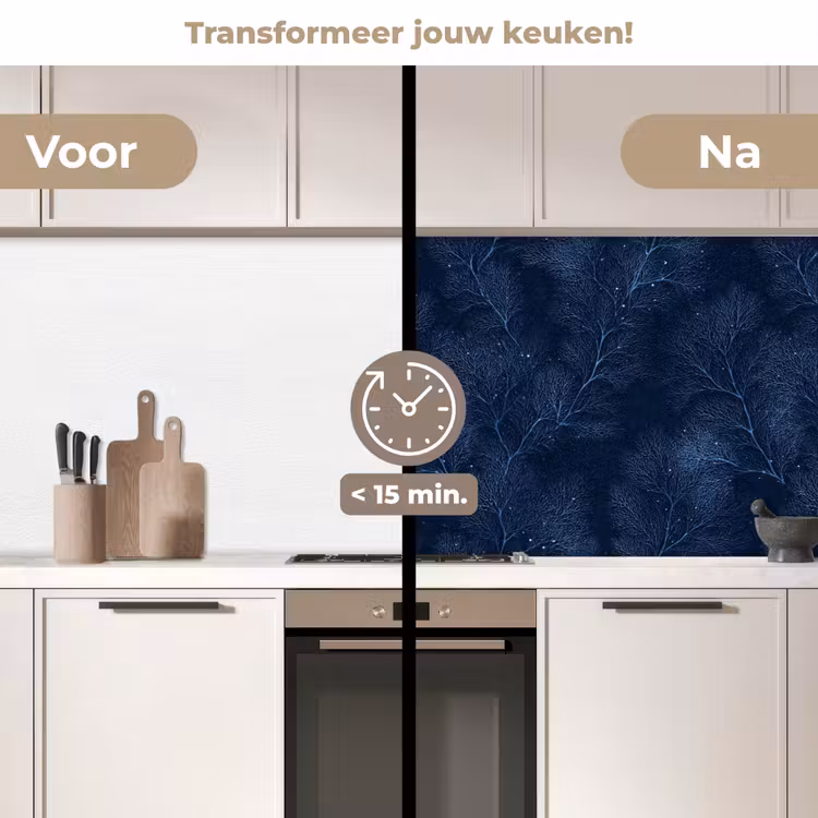 Keuken achterwand - Koraal - Takken - Patroon - Nachtblauw — 2