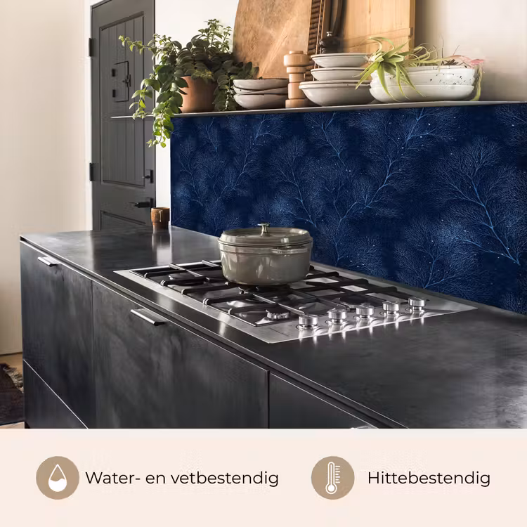 Keuken achterwand - Koraal - Takken - Patroon - Nachtblauw — 3