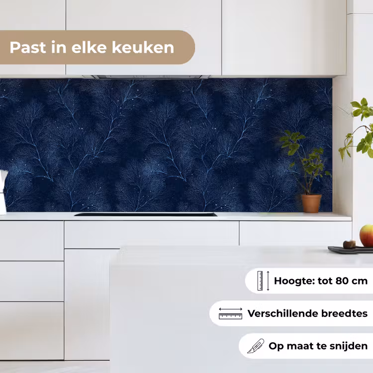Keuken achterwand - Koraal - Takken - Patroon - Nachtblauw — 4
