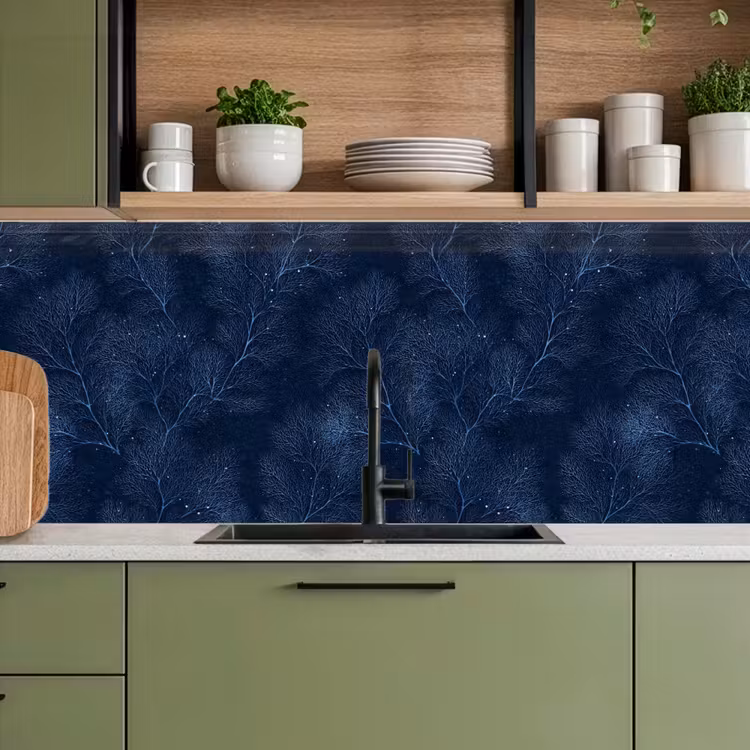 Keuken achterwand - Koraal - Takken - Patroon - Nachtblauw — 5