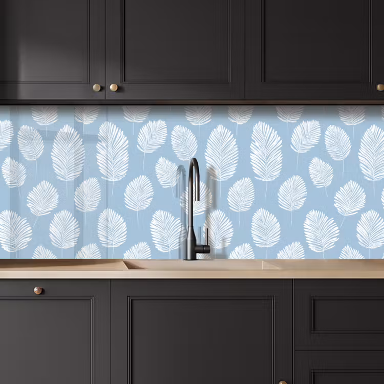 Keuken achterwand - Palmbladeren - Naadloos - Patroon - Pastelblauw — 6