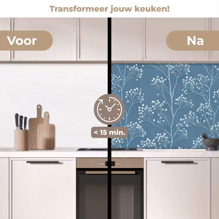 Keuken achterwand - Takken - Bessen - Patroon - Lichtblauw — 2
