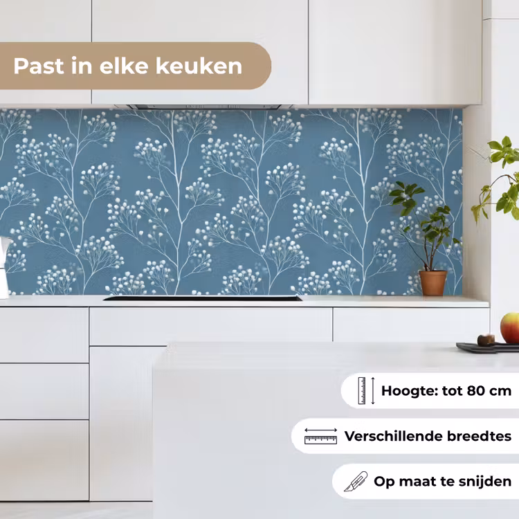 Keuken achterwand - Takken - Bessen - Patroon - Lichtblauw — 4