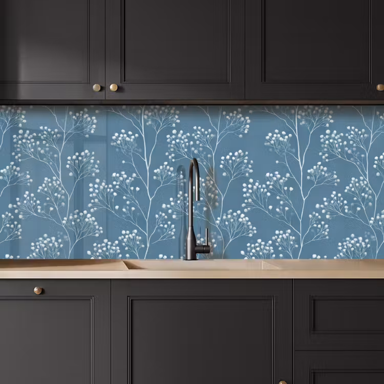 Keuken achterwand - Takken - Bessen - Patroon - Lichtblauw — 6