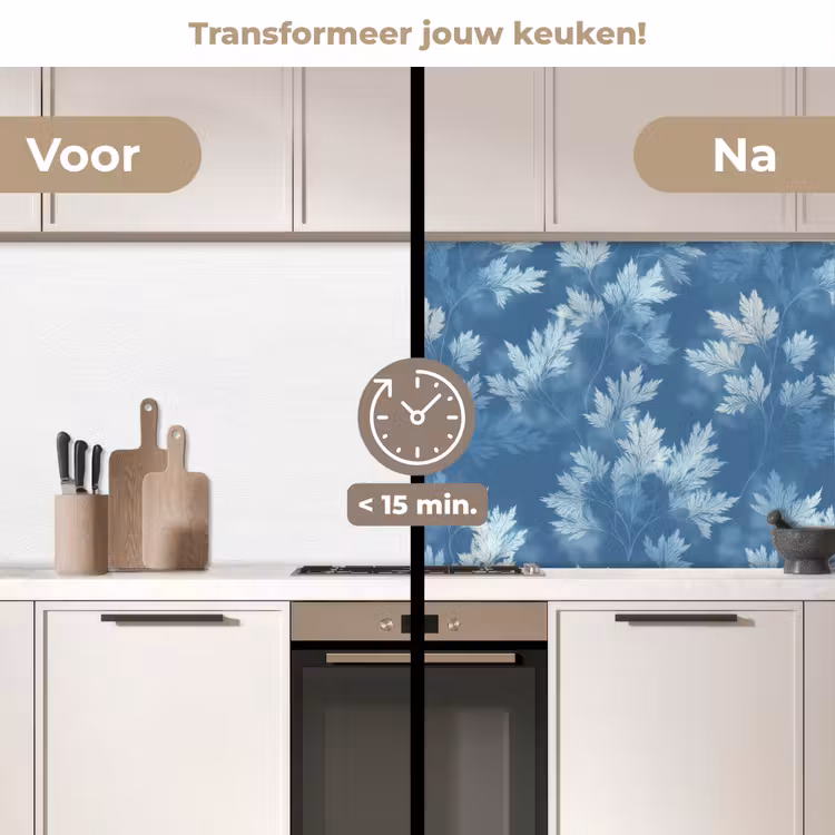 Keuken achterwand - Varen - Botanisch - Patroon - Grijsblauw — 2