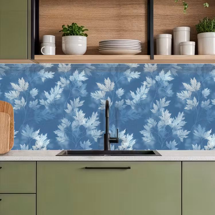 Keuken achterwand - Varen - Botanisch - Patroon - Grijsblauw — 5
