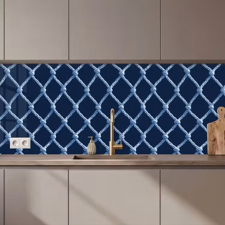 Keuken achterwand - Visnet - Touw - Patroon - Marineblauw — 1