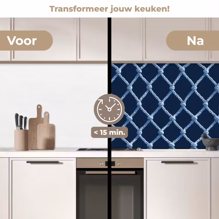 Keuken achterwand - Visnet - Touw - Patroon - Marineblauw — 2