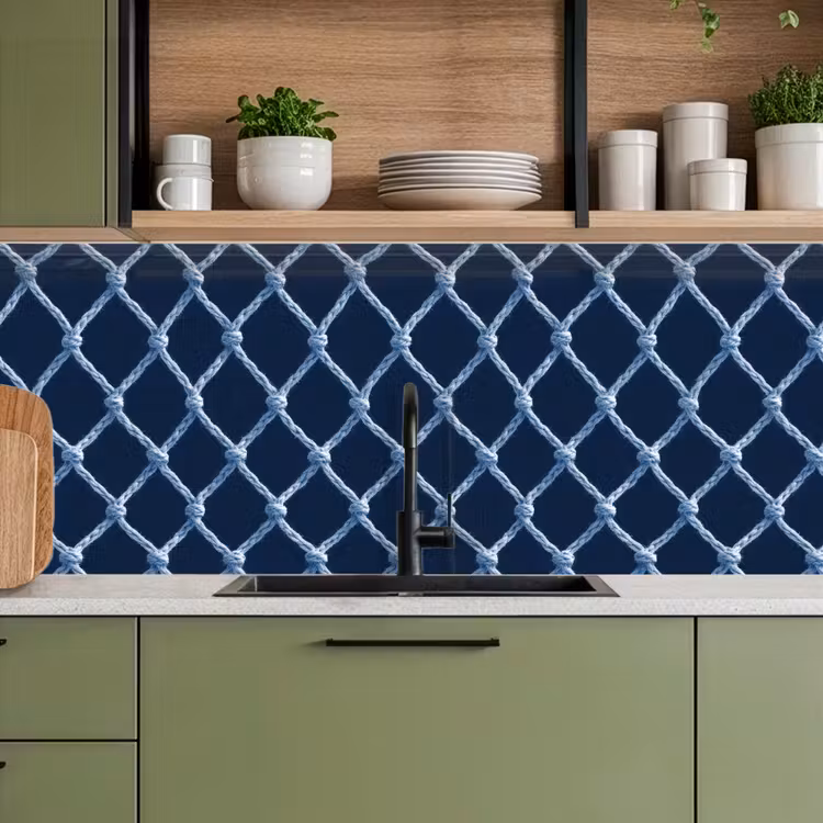 Keuken achterwand - Visnet - Touw - Patroon - Marineblauw — 5