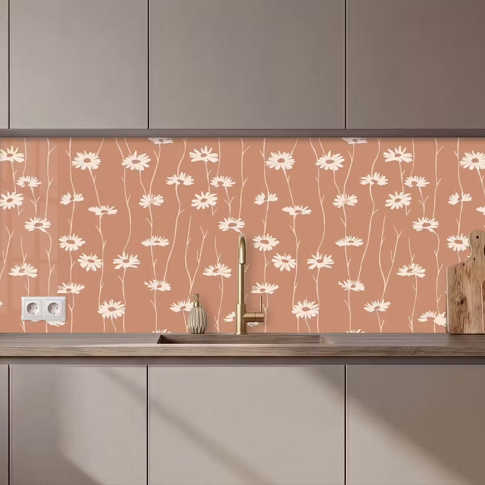Keuken achterwand - Madeliefjes - Subtiel - Terracotta — 1