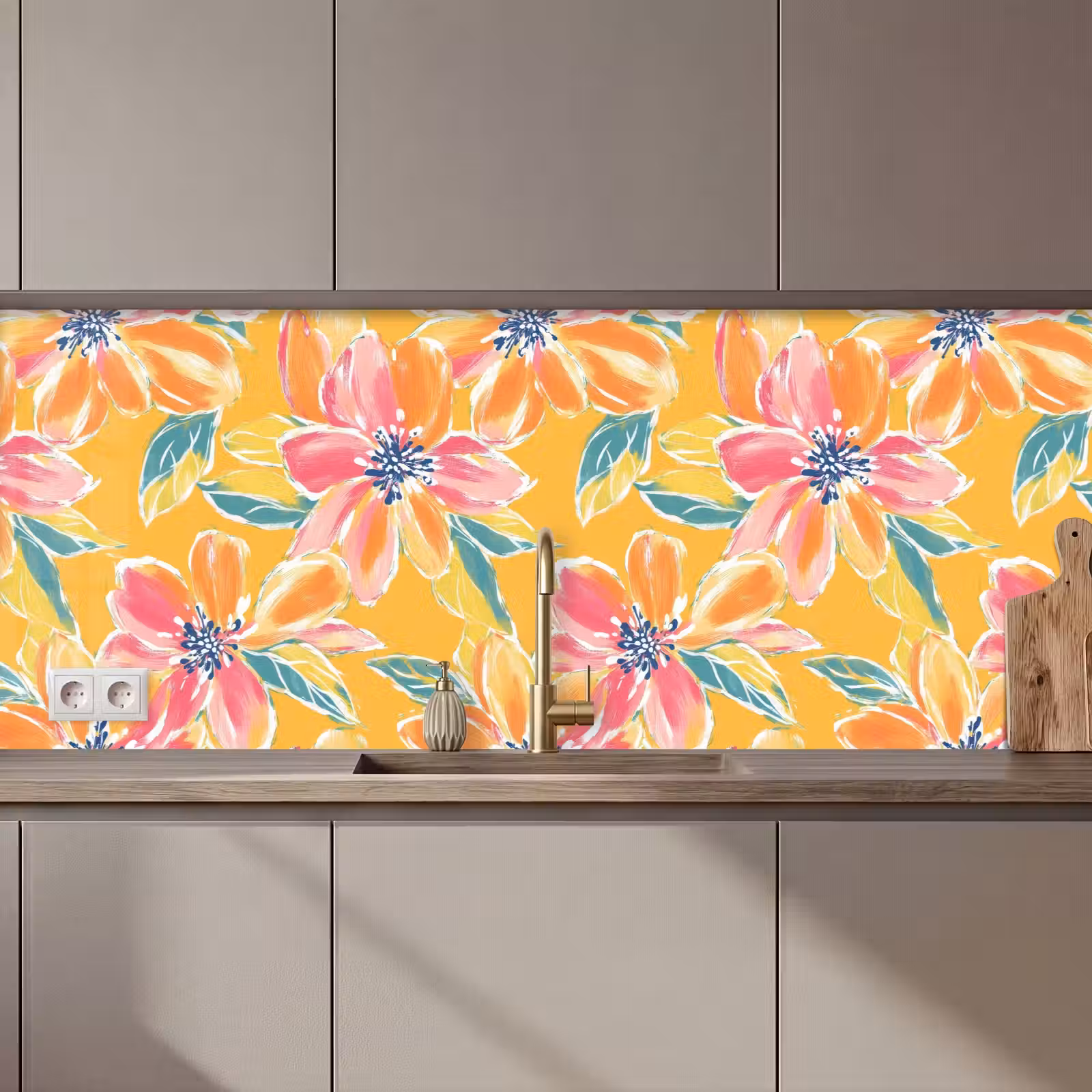 Keuken achterwand - Textuur - Bloemen - Kleurrijk — 1