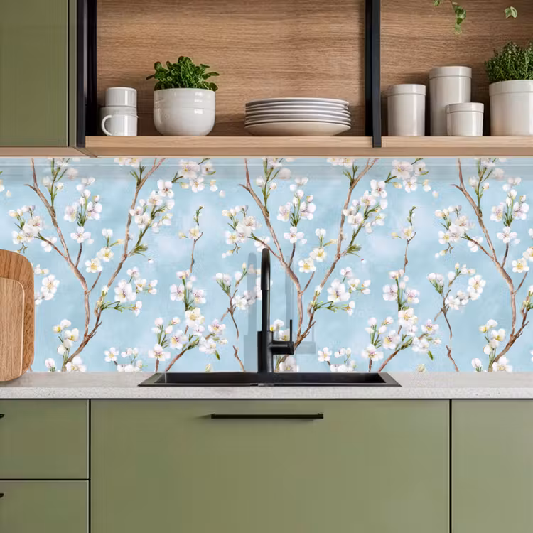 Keuken achterwand - Kersenbloesem - Textuur - Blauw — 5