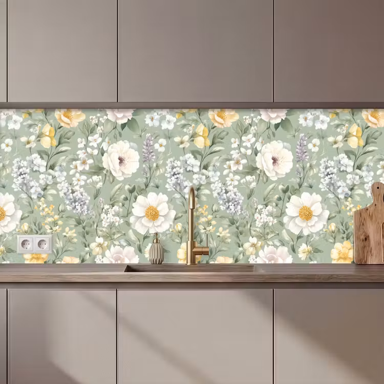 Keuken achterwand - Klassiek - Bloemenpatroon - Kleurrijk — 1