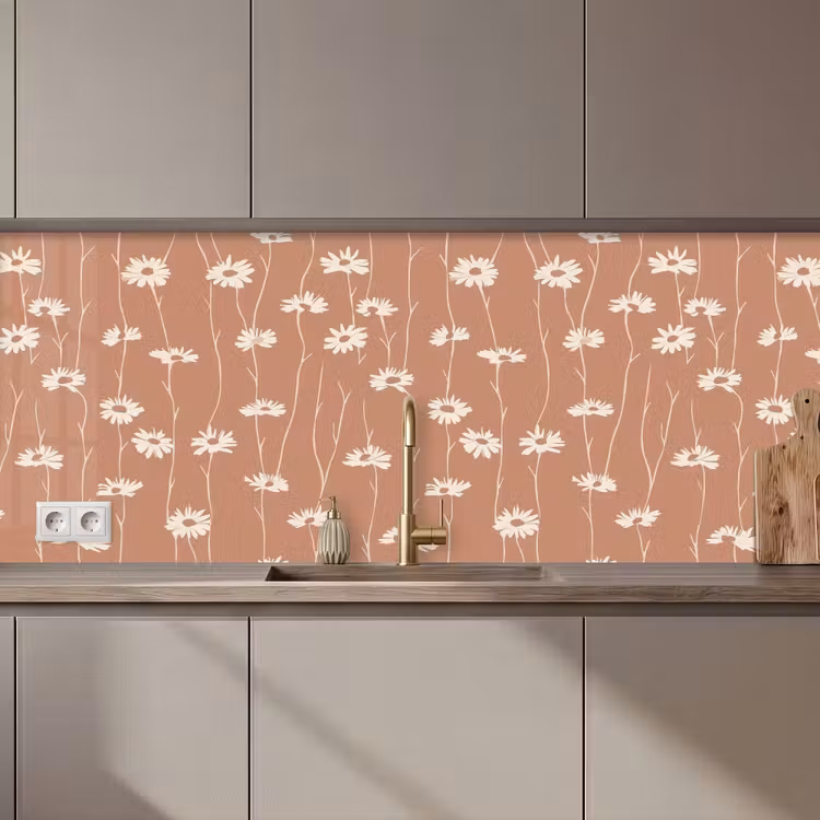 Keuken achterwand - Madeliefjes - Subtiel - Terracotta — 1
