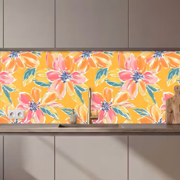 Keuken achterwand - Textuur - Bloemen - Kleurrijk — 1