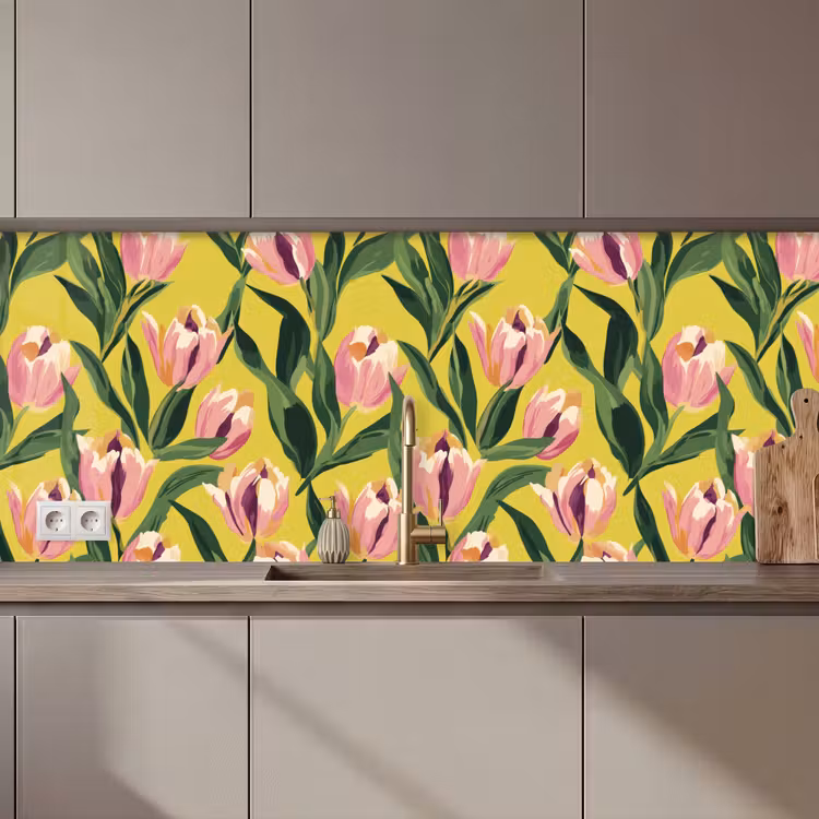 Keuken achterwand - Tulpen - Botanisch - Geel — 1
