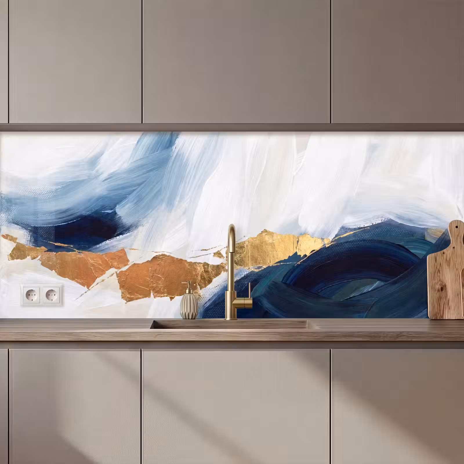 Keuken achterwand - Abstract - Acryl - Blauw - Goud - Elegant — 1