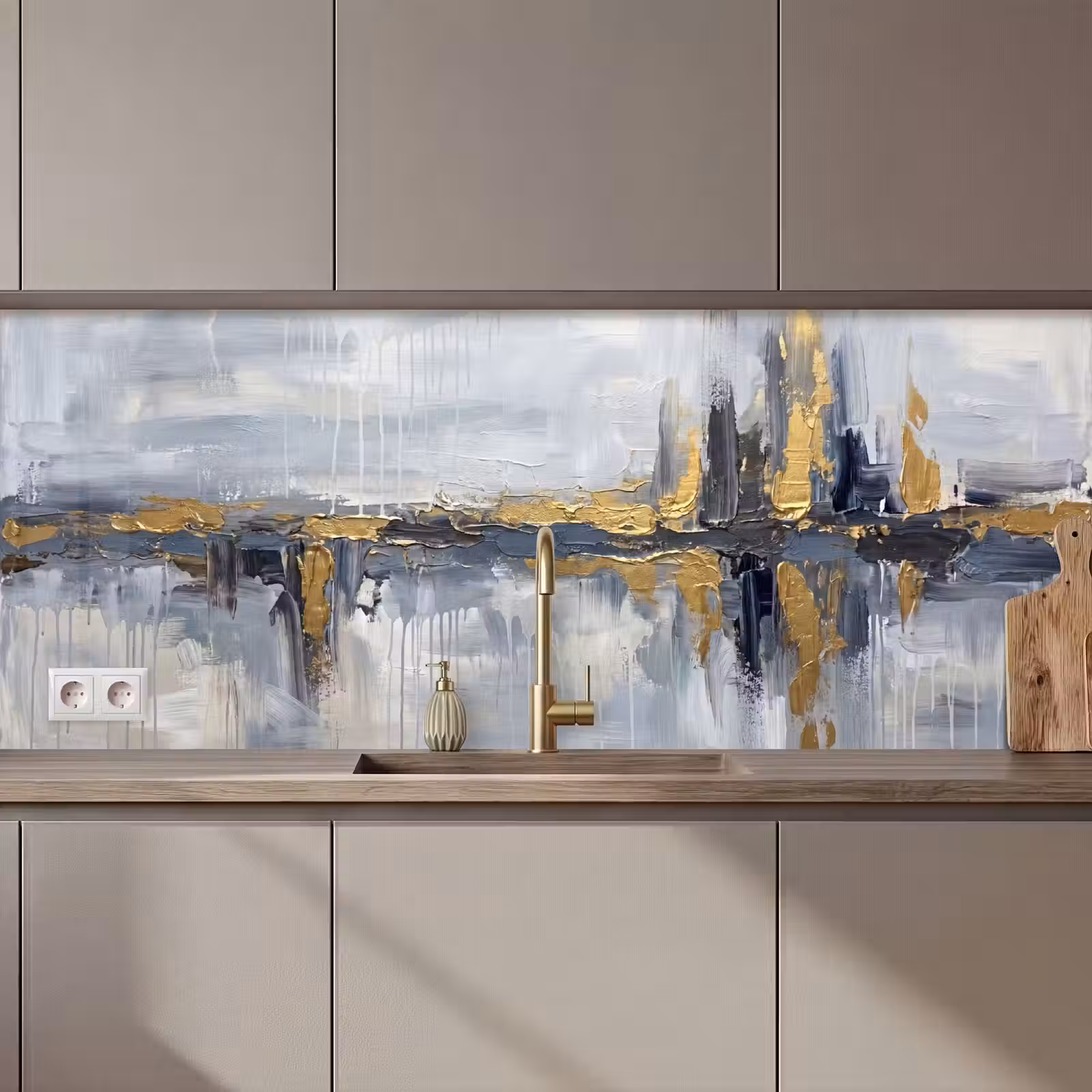 Keuken achterwand - Abstract - Structuur - Goud - Grijs - Modern — 1