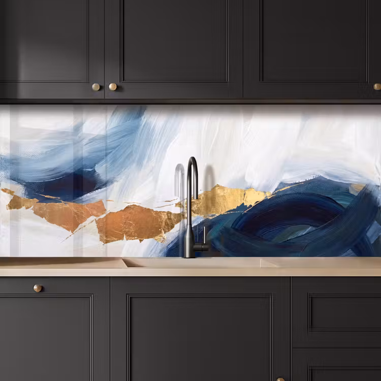 Keuken achterwand - Abstract - Acryl - Blauw - Goud - Elegant — 6