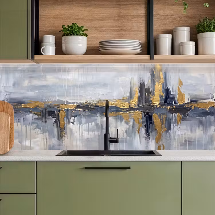 Keuken achterwand - Abstract - Structuur - Goud - Grijs - Modern — 5