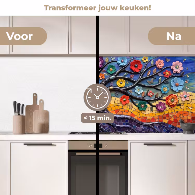 Keuken achterwand - Levensboom - Mozaïek - Bloemen - Kleurrijk - Vrolijk — 2