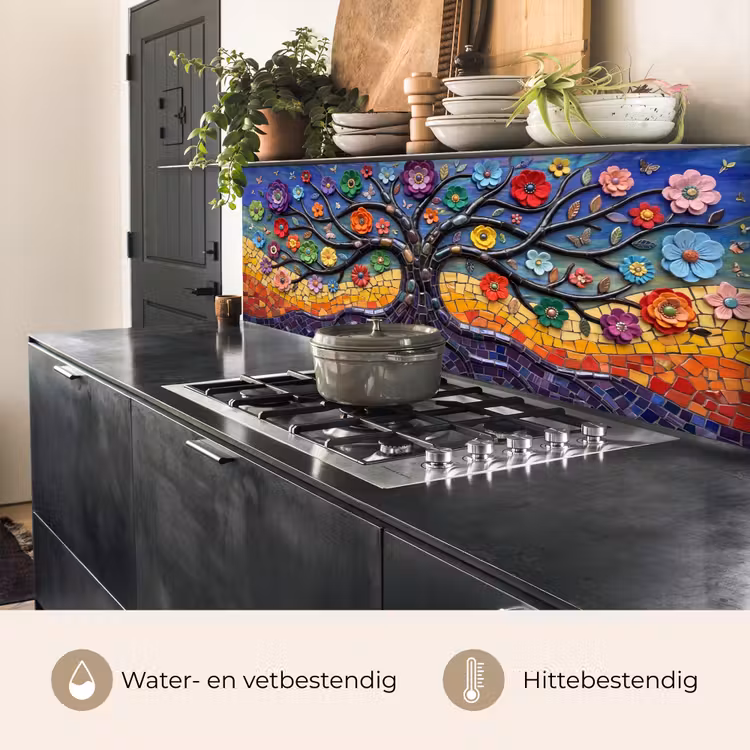 Keuken achterwand - Levensboom - Mozaïek - Bloemen - Kleurrijk - Vrolijk — 3