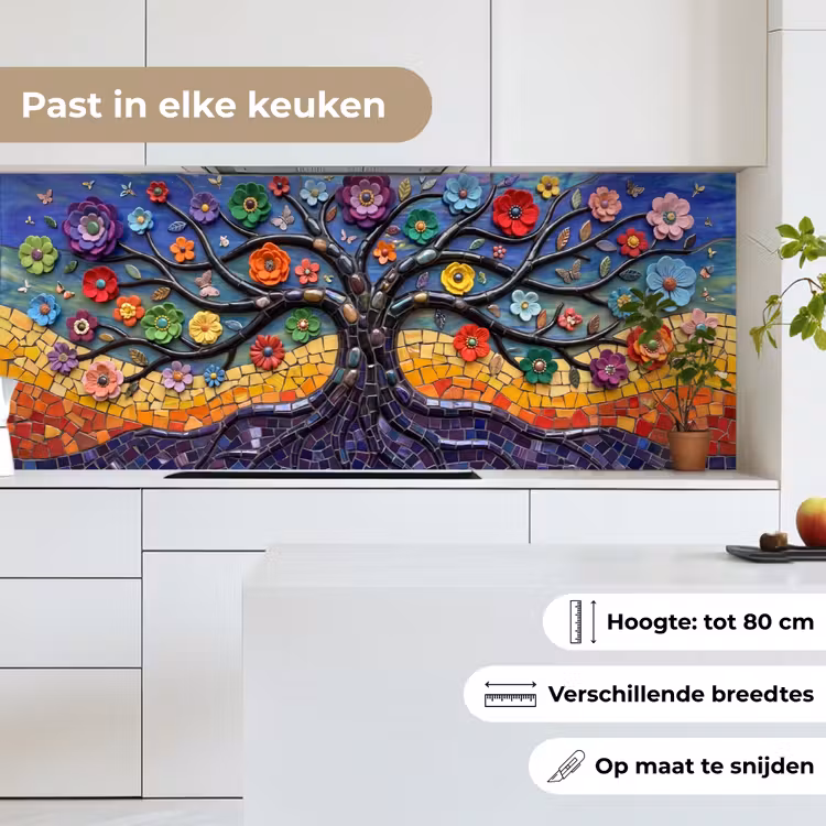 Keuken achterwand - Levensboom - Mozaïek - Bloemen - Kleurrijk - Vrolijk — 4