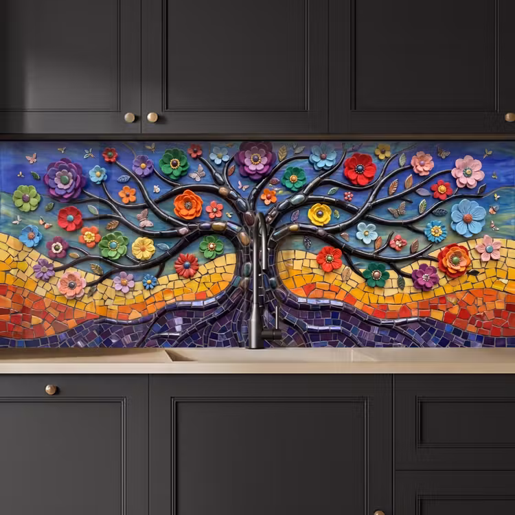 Keuken achterwand - Levensboom - Mozaïek - Bloemen - Kleurrijk - Vrolijk — 6