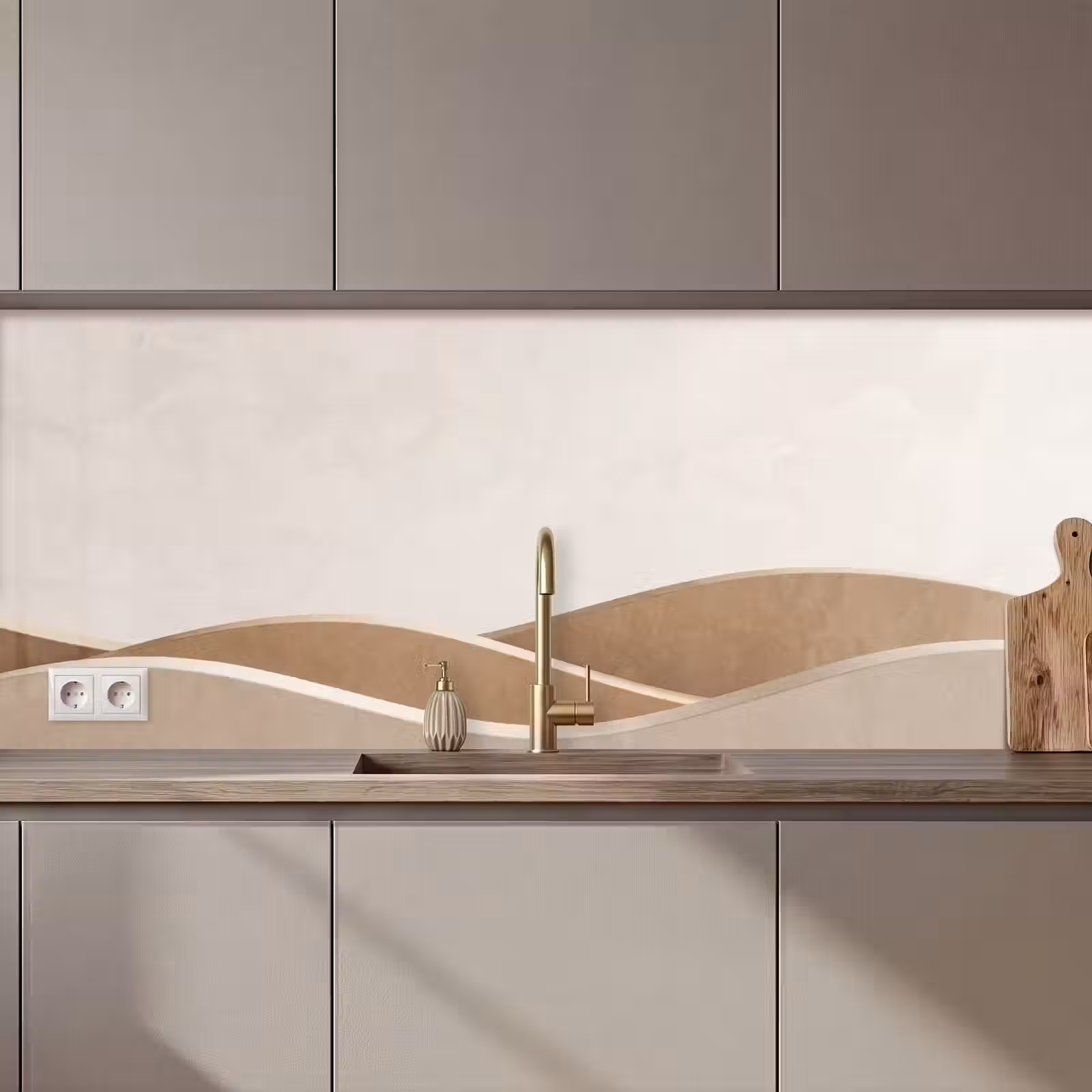 Keuken achterwand - Abstract - Golven - Modern - Beige — 1