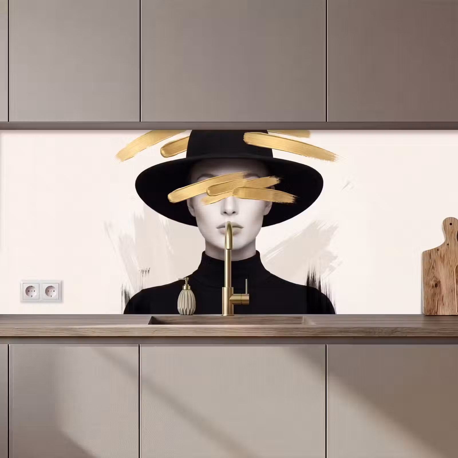Keuken achterwand - Vrouw - Portret - Modern - Goud - Kunst — 1