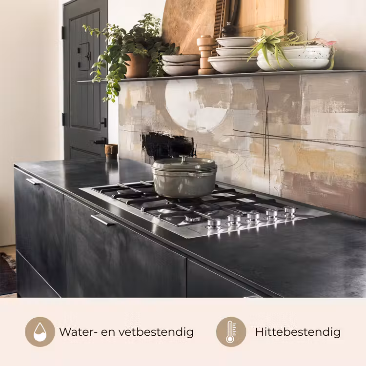 Keuken achterwand - Abstract - Cirkel - Modern - Beige - Zwart - Minimalistisch — 3