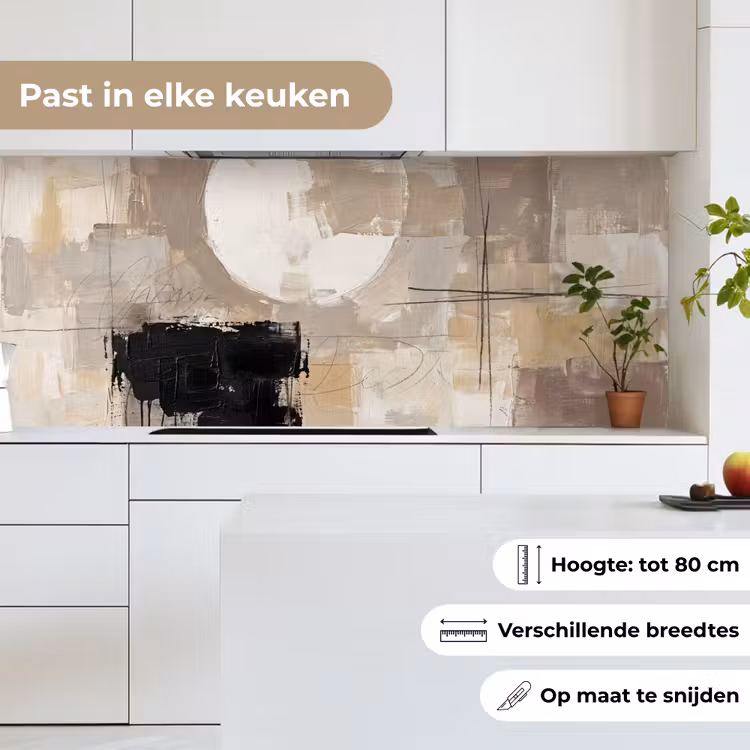Keuken achterwand - Abstract - Cirkel - Modern - Beige - Zwart - Minimalistisch — 4