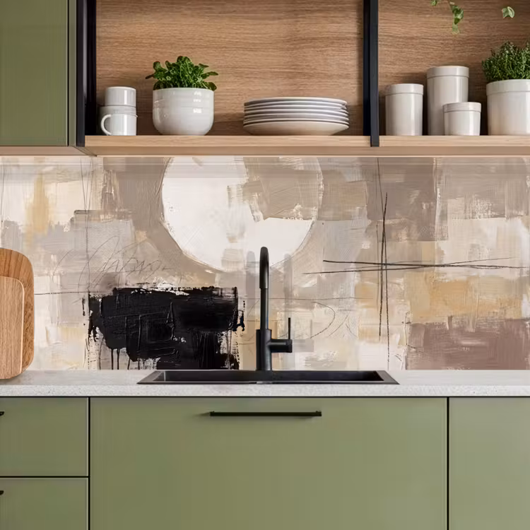 Keuken achterwand - Abstract - Cirkel - Modern - Beige - Zwart - Minimalistisch — 5