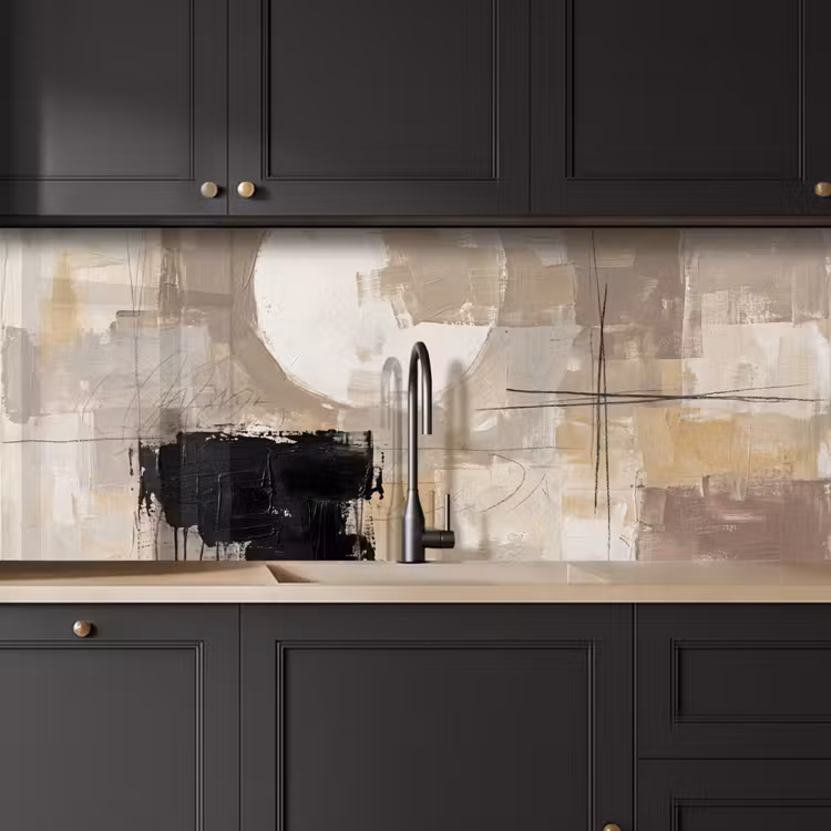 Keuken achterwand - Abstract - Cirkel - Modern - Beige - Zwart - Minimalistisch — 6