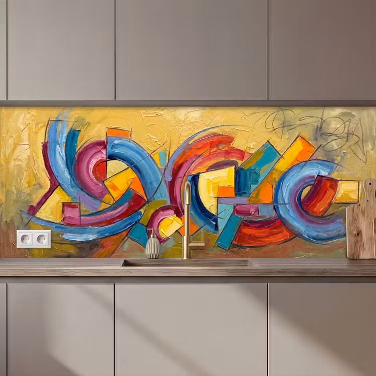 Keuken achterwand - Abstract - Cirkels - Schilderij - Kleurrijk - Dynamisch — 1