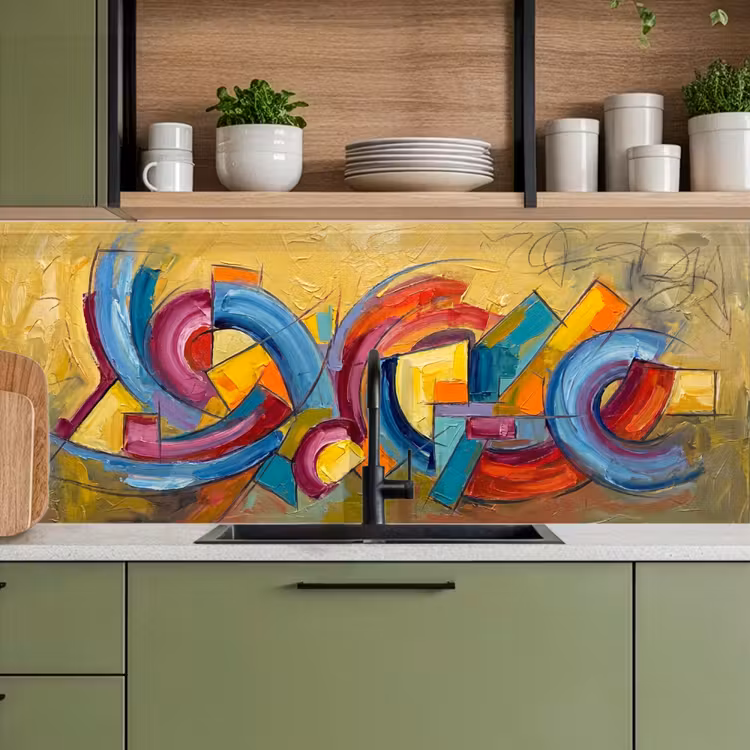 Keuken achterwand - Abstract - Cirkels - Schilderij - Kleurrijk - Dynamisch — 5
